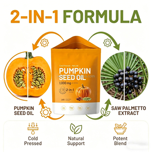 Huile de graines de <span class=keywords><strong>citrouille</strong></span> pressée à froid haute puissance et Saw Palmetto, formule 2-en-1, enrichie en Vitamine C, sans OGM, sans gluten, capsules de soutien urinaire - Product Image 3