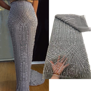 NI.AI Gray Color Luxury Classic Style with Butterfly Design Net <strong>Lace</strong> Embroidered French Pearl Heavy for Wedding Parties LY6186 - Product Image 1
