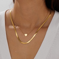 Ensemble de colliers minimalistes en acier inoxydable avec pendentif cœur double couche, plaqué or 18 carats PVD, argent inaltérable, bijoux superposés