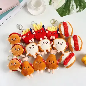 Mini llaveros de felpa de dibujos animados bonitos, juguete de peluche, Mini portátil, Pp gordito, patas de pollo, hamburguesa, pan, muñeco de peluche, bolsa, adornos, llaveros