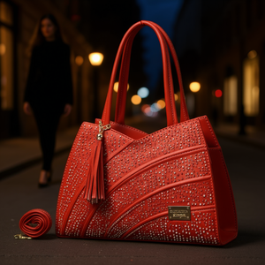 Bolso de Mano Tipo Clutch para Mujer Fana Kanya, Diseño con Pedrería Roja, Decoración con Borlas, Correa Extraíble, Ideal para Fiestas y Bodas - Product Image 2