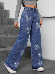 Jeans in denim da <span class=keywords><strong>donna</strong></span> europei alla moda 2026, nuovi, a vita media, con bottoni, <span class=keywords><strong>estivi</strong></span>, ecologici, a gamba larga e vestibilità comoda - Product Image 3