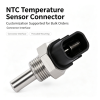 Capteur de température NTC avec sonde en acier inoxydable, interface filetée, connecteur noir, fabrication OEM personnalisée, vente en gros