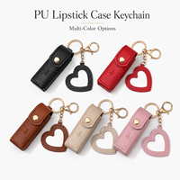 Étui à rouge à lèvres en cuir PU de qualité supérieure avec logo personnalisé, porte-clés, mini porte-gloss à lèvres avec breloque en forme de cœur