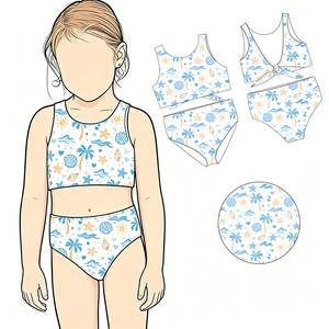 Nuovo Set Costume da Bagno Estivo per Ragazze con Stampa Spiaggia, Pantaloncini da Spiaggia alla Moda, Bikini a 2 Pezzi Senza Maniche per Ragazze Adolescenti - Product Image 1