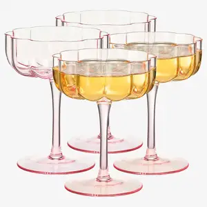 Fantaisie fleur verres à vin désert verre coloré givré rose verre à cocktail verre à martini pour bar