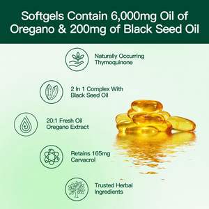 OEM/ODM/OBM aceite de orégano 300 cápsulas con aceite de semilla negro aceite para la salud de las articulaciones y los huesos de orégano cápsulas blandas 2 en 1 6000mg - Product Image 6