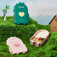 Boîte à lunch en plastique scellée avec couvercle, anti-fuite, pour étudiants et employés de bureau, motif dinosaure de dessin animé, durable, vente en gros