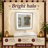 Miroir de salle de bain LED anti-buée tactile pour la maison, miroir mural encadré de luxe pour hôtel cinq étoiles