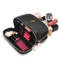 Label pribadi tas Makeup berkilau setengah bulan lapisan ganda dengan ritsleting dompet Makeup perjalanan