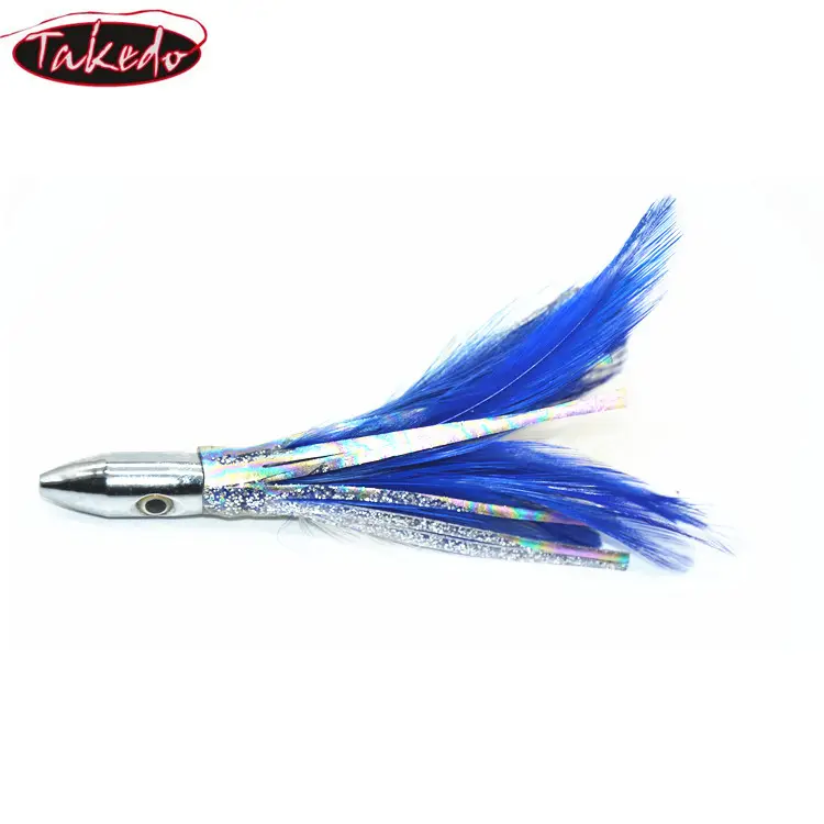 TAKEDO WY16-señuelo de alta calidad de acero inoxidable, cebo de pluma de pulpo, faldas de atún, para arrastre de mar profundo, 13cm, 30g