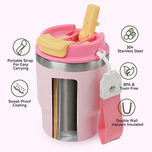 Gobelet isotherme mini en acier inoxydable 304 de 12 oz, tasse à café à double paroi sous vide avec couvercle à double ouverture et cordon, anti-fuite, garde le froid 24h - Product Image 4