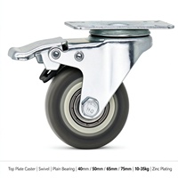 Roue pivotante en acier inoxydable de 2 pouces avec frein, roue à plaque supérieure robuste, capacité de charge 10-35 kg, pour hôpital et école