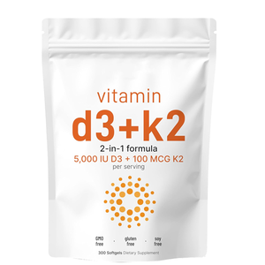 Venta caliente D3 + K2 5000 IU Softgels 100 <span class=keywords><strong>Mcg</strong></span> K2 Suplemento de vitamina para adultos Adolescentes Apoya la salud inmune de los dientes de las articulaciones del corazón - Product Image 1