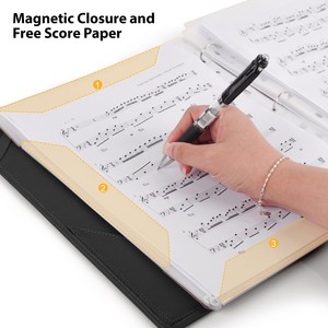 Dossier de musique 30 feuilles libres dossiers de musique chorale avec dragonne en cuir PU pour scène performance piano jouant chœur chanteur Sh - Product Image 3
