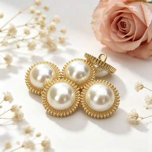 Vintage Imitation Pearl Metal Shank <b>Buttons</b> Gold Lace Rim Round Decor <b>Buttons</b> For Coat Cardigan Sweater - Product Image 2