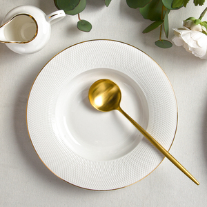 จานขอบสีทองลึก23ซม. สุดหรูเครื่องใช้บนโต๊ะอาหารสำหรับงานแต่งงานจานพอร์ซเลนและจานถ้วยชามสำหรับงานแต่งงานที่หรูหรา - Product Image 2
