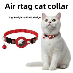 Collar de Poliéster Sólido con Campana para Gatos, Localizador Antipérdida Personalizado con Airtag, Cintas Decorativas, Cierre de Botón, para Razas Pequeñas - Product Image 2