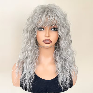 Nuova Collezione: Parrucche Sintetiche in Fibra Resistente alle Alte Temperature, Eleganti Parrucche Grigio-Bianche Voluminose con Onde Acquatiche, Parrucche Naturali Lunghe e Riccioline - Product Image 2