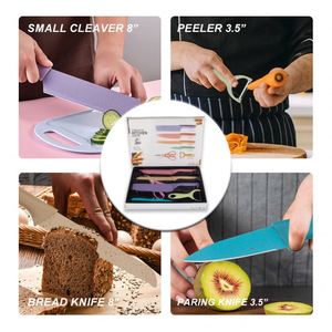 Juego de 6 Cuchillos de Cocina Coloridos, Antiadherentes, de Acero Inoxidable con Mango de Paja de Trigo, para Frutas y Verduras, Utensilios de Cocina - Product Image 5