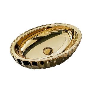 Cuvette ronde design en plaqué or Meubles d'art domestique Cuvette de comptoir <span class=keywords><strong>Lavabo</strong></span> au-dessus du comptoir <span class=keywords><strong>Lavabo</strong></span> en céramique - Product Image 1