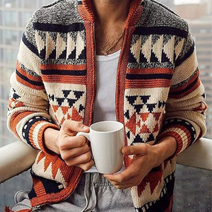 Suéter Cárdigan de Punto Personalizado con Estampado Étnico Tribal Occidental Retro para <span class=keywords><strong>Hombre</strong></span>, Chaqueta de Manga Larga Cálida - Product Image 2