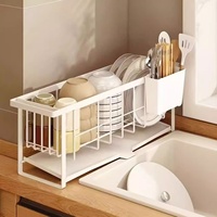 Égouttoir à vaisselle étroit en métal moderne, à un seul niveau, pour évier, avec 4 crochets, organisateur de cuisine peu encombrant, vente en gros d'usine