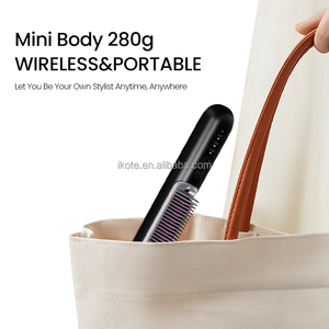 Mini USB <span class=keywords><strong>barbe</strong></span> lisseur brosse à Air chaud brosse électrique sans fil Ion négatif chauffé cheveux lisseur peigne - Product Image 6