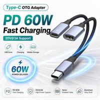Adaptor USB OTG Tipe C PD 60W Pengisian Cepat Kabel Kepang 2-in-1 untuk Smartphone Tablet Laptop Hubungkan Flash Drive Mouse