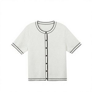 Haut en maille à manches courtes pour femme en Lyocell Triacétate, style <span class=keywords><strong>français</strong></span>, <span class=keywords><strong>jacquard</strong></span> floral 3D, élégant et sophistiqué, idéal pour l'été, vente en gros - Product Image 3