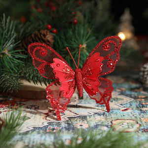 Decoración para Árbol de Navidad, Adornos de Mariposas Artificiales con Purpurina Rosa, Colgante, Regalo de Navidad, Decoraciones Navideñas para Decoración de Año Nuevo - Product Image 5