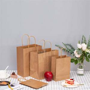 Custom Printed Kraft Paper Shopping <b>Bag</b> With Handle Logo Packaging <b>Bag</b> for Sandwich Coffee <b>Snack</b> Takeaway Use - Product Image 2