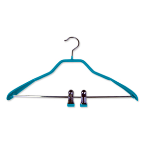 Teal Blue With Two Clips Dry cleaning shop / laundry room Skirt Slack Display PVC Coated Wire Metal Pant <b>Hanger</b> - Product Image 2