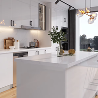 Îlot de cuisine modulaire moderne personnalisé avec évier, robinet, crédence et comptoir en marbre, idéal pour appartement