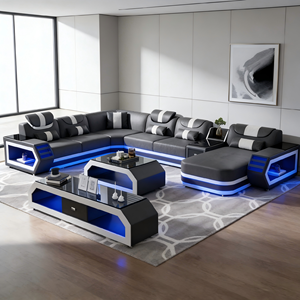Set di Divani in Stile Tech Gaming, Arredamento per Soggiorno con Effetto Luminoso LED Colorato, Ampio <span class=keywords><strong>Spazio</strong></span>, Divano Intelligente - Product Image 3