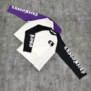 Felpa Girocollo Personalizzata di Alta Qualità Tagliata <span class=keywords><strong>e</strong></span> Cucita con <span class=keywords><strong>Stampa</strong></span> Serigrafica <span class=keywords><strong>e</strong></span> T-shirt da Uomo con Manica Raglan 100% Cotone - Product Image 1