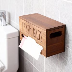 Boîte de rangement pour sacs poubelles en bois, montage mural, organisateur de cuisine en bois massif, distributeur coulissant - Product Image 1