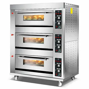 Horno de gas de cocina comercial, máquina de panadería, horno de pan y pastel, 3 cubiertas, 6 bandejas