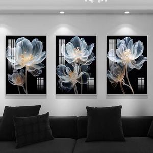 Ánh sáng sang trọng hiện đại đơn giản pha lê sứ bức tranh trừu tượng sofa nền tường trang trí bộ ba hoa giấy vẫn còn sống - Product Image 5