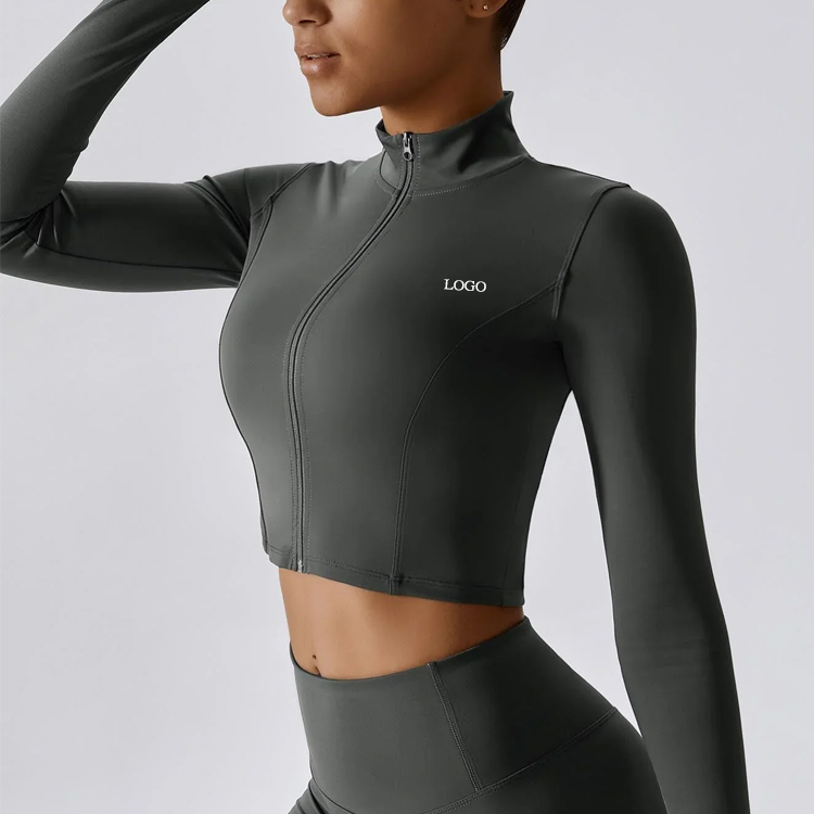 2026 Custom Logo Women Activewear Full Zip-up Stand Collar Fitness Yoga Jacket Breathable 4way Stretch Short Top
