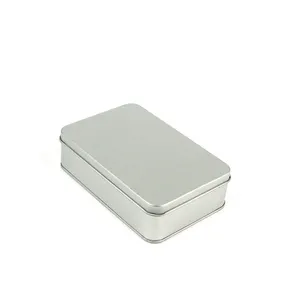 Custom Blank Design Silver Metal Rectangle Shape Tin Gift Box Packaging Cookies Cards Tin Cans with Up and Bottom Cover