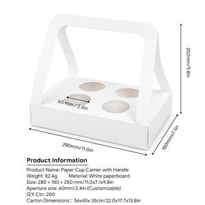 Portavasos de Cartón para 4 Tazas con Asa, Bandeja Desechable de Papel para Bebidas, para Empaque de Comida para Llevar en Cafeterías - Product Image 2