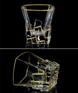 バーボンウイスキーウォッカを飲むためのユニークな高品質クリスタルアイスキューブ型10オンスゴールドリムホイキーグラス - Product Image 6