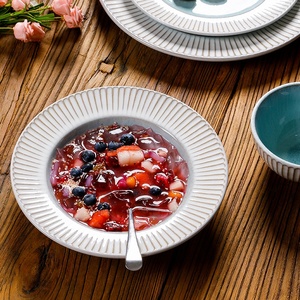 Plato para carne minimalista de estilo europeo, diseño creativo en relieve, esmaltado, apto para microondas, plato plano para el hogar, restaurantes especiales, azul - Product Image 3