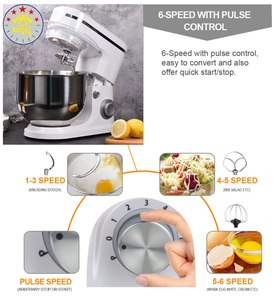 Batteur à œufs en acier inoxydable 6L, 6 vitesses, bol mélangeur, certifié sécurité, personnalisable, usage domestique, 1500W, engrenage planétaire - Product Image 4