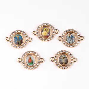 Colgante de aleación de 23*17mm, imagen de icono católico chapado en oro, accesorios de joyería religiosa