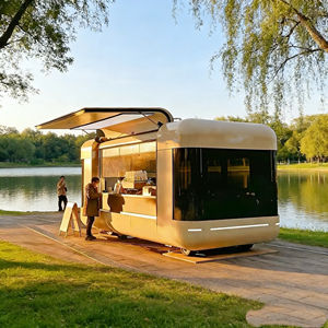 Carrito Móvil Dorado con Toldo Abierto para Operaciones de Café Especializado, Helados y Comida Rápida en la Playa, Acero Inoxidable, 4 Estantes - Product Image 3