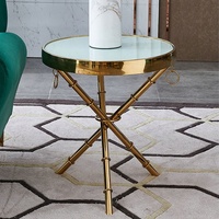Vente directe d'usine Meubles de salon table d'appoint ronde en acier inoxydable doré avec plateau en verre trempé