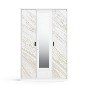 Armoire en acier imprimé avec 3 portes coulissantes et miroir, 1200 mm, emballée à plat - Product Image 1