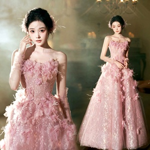 Abito <span class=keywords><strong>da</strong></span> sposa rosa floreale lungo fino al pavimento per fidanzamento, compleanno o matrimonio - Product Image 6